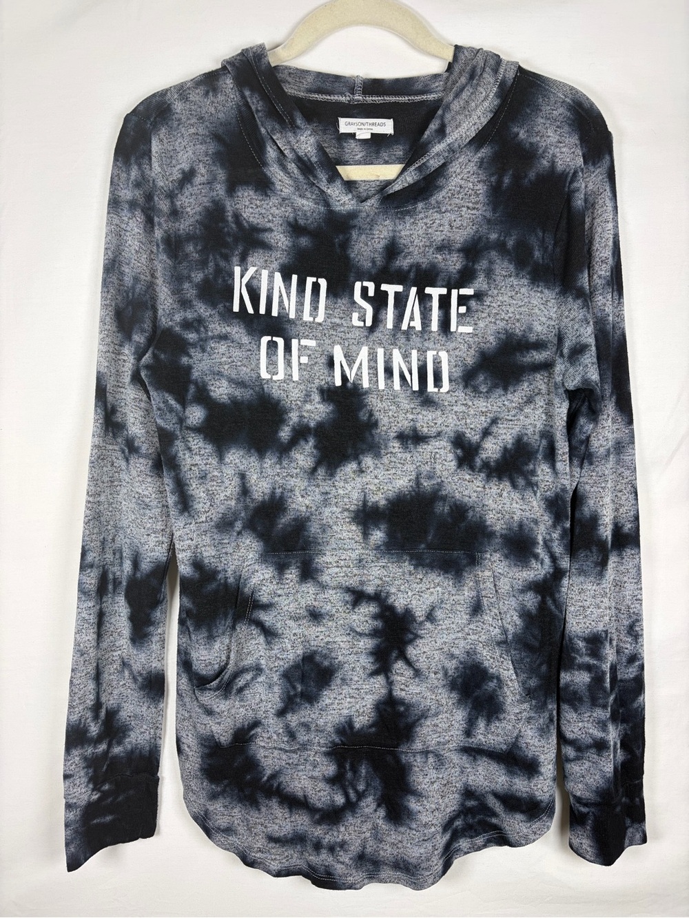 Kindness Graphic Long Sleeve Tie Dye Lightweight Knit Hoodie - Womens Large